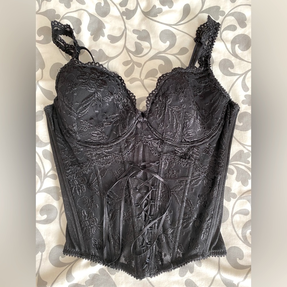 La Vie En Rose vintage black lace corset bustier Roselle (S)